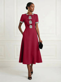 Satin A-Line/Princess Scoop Neck Tea-Length Cocktail Dresses with Rhinestones