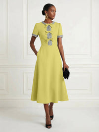 Satin A-Line/Princess Scoop Neck Tea-Length Cocktail Dresses with Rhinestones