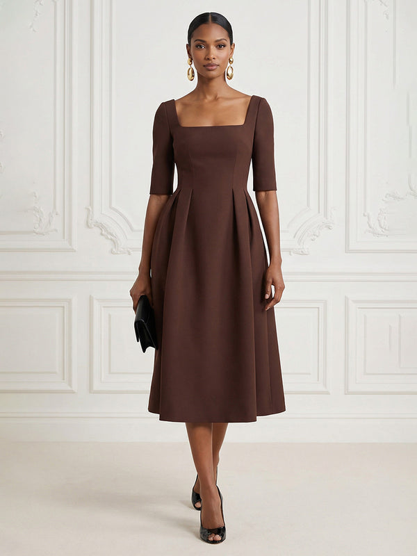 Satin A-Line/Princess Square Neck Tea-Length Cocktail Dresses with Ruched Waist