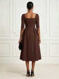Satin A-Line/Princess Square Neck Tea-Length Cocktail Dresses with Ruched Waist