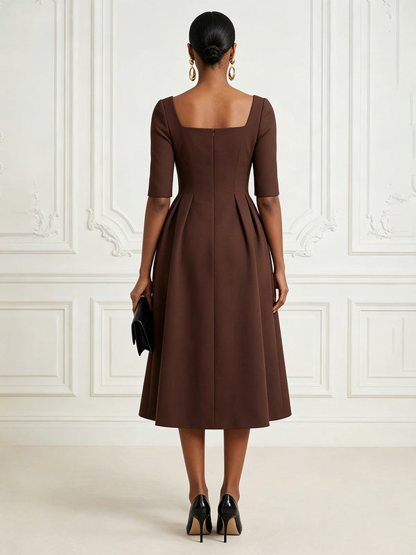 Satin A-Line/Princess Square Neck Tea-Length Cocktail Dresses with Ruched Waist
