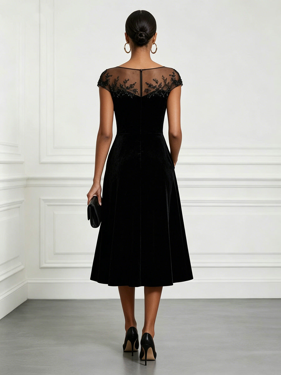 Satin A-Line/Princess Scoop Neck Tea-Length Cocktail Dresses with Pockets