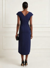 Satin Sheath/Column Cowl Neck Tea-Length Cocktail Dresses with Ruffles