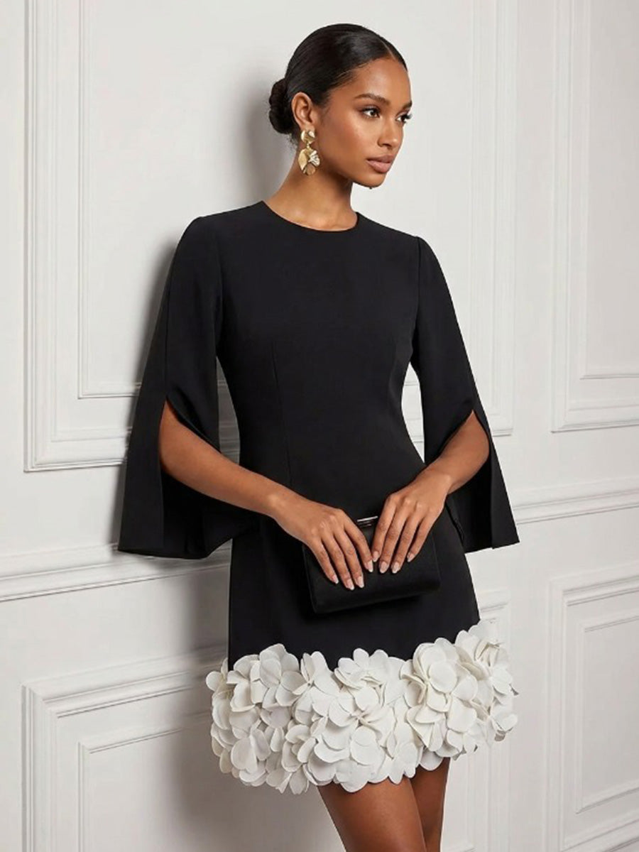Chiffon Sheath/Column Scoop Neck Short-Length Cocktail Dresses with 3D Flowers