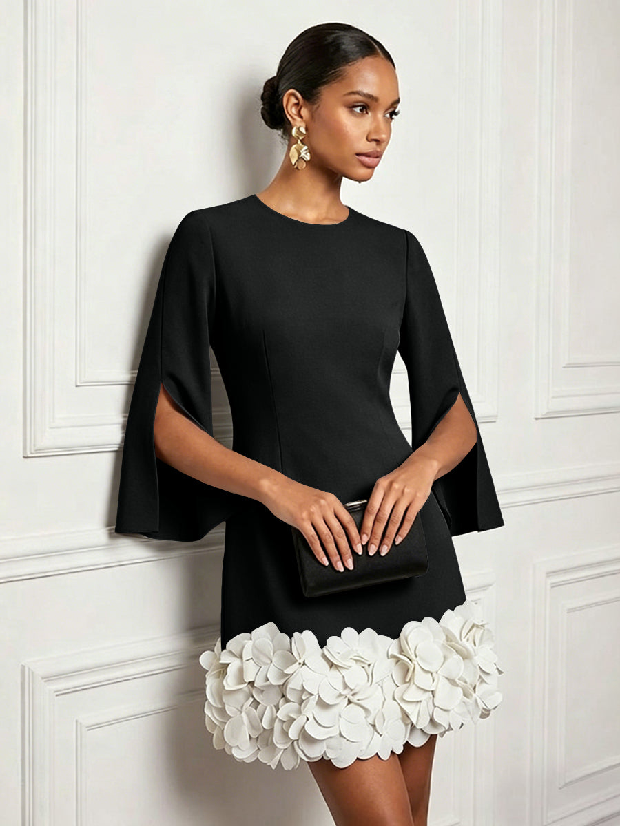 Chiffon Sheath/Column Scoop Neck Short-Length Cocktail Dresses with 3D Flowers