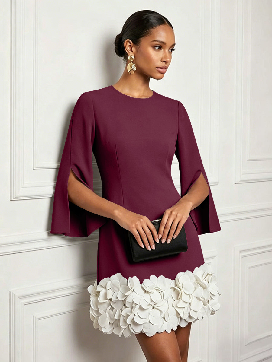 Chiffon Sheath/Column Scoop Neck Short-Length Cocktail Dresses with 3D Flowers