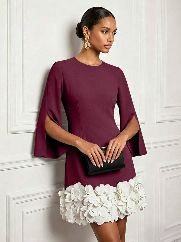 Chiffon Sheath/Column Scoop Neck Short-Length Cocktail Dresses with 3D Flowers
