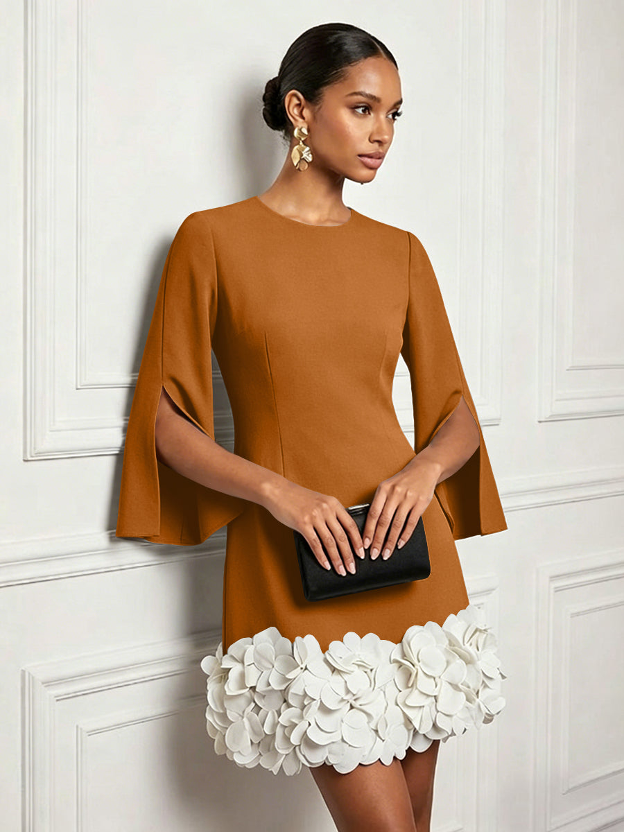 Chiffon Sheath/Column Scoop Neck Short-Length Cocktail Dresses with 3D Flowers