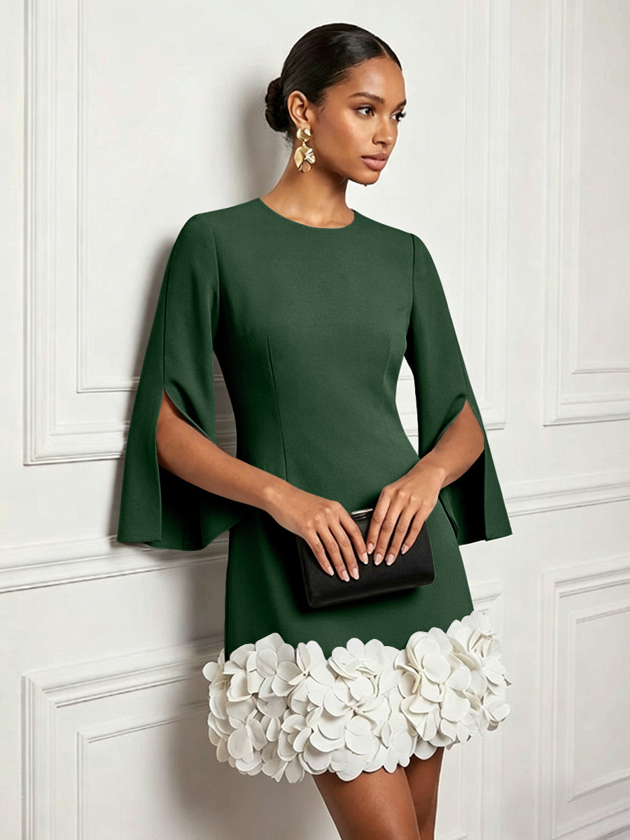 Chiffon Sheath/Column Scoop Neck Short-Length Cocktail Dresses with 3D Flowers