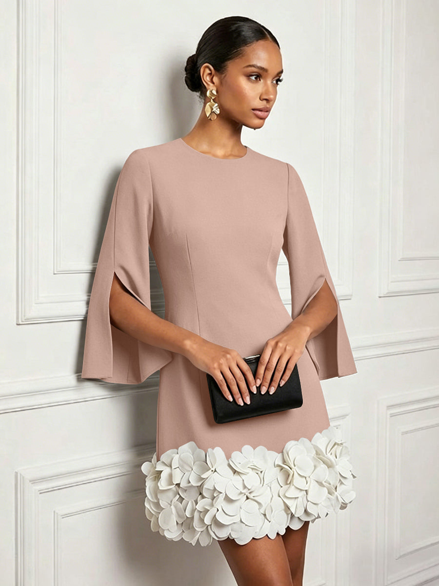 Chiffon Sheath/Column Scoop Neck Short-Length Cocktail Dresses with 3D Flowers
