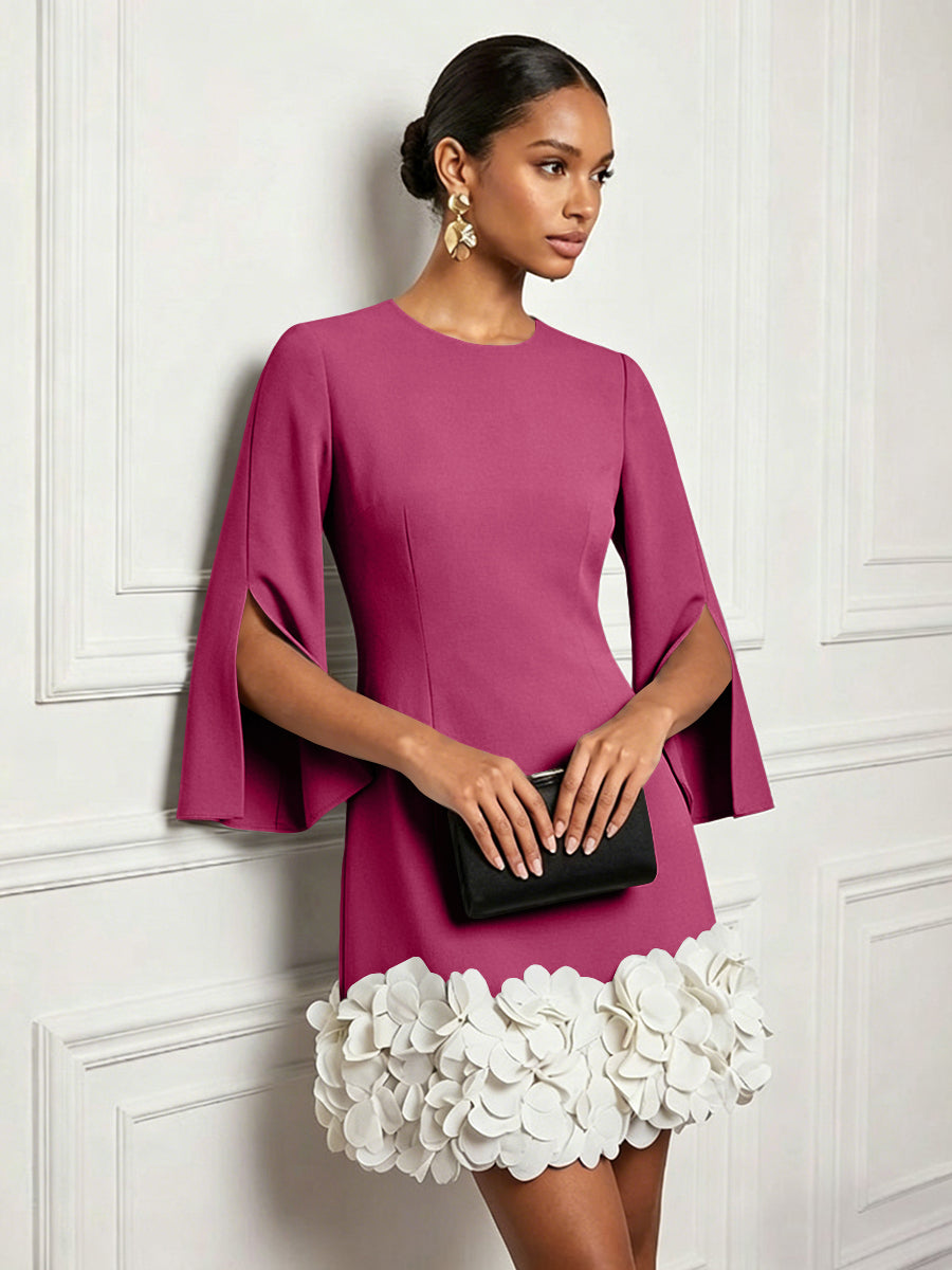 Chiffon Sheath/Column Scoop Neck Short-Length Cocktail Dresses with 3D Flowers