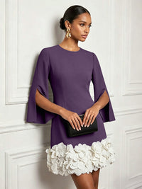 Chiffon Sheath/Column Scoop Neck Short-Length Cocktail Dresses with 3D Flowers