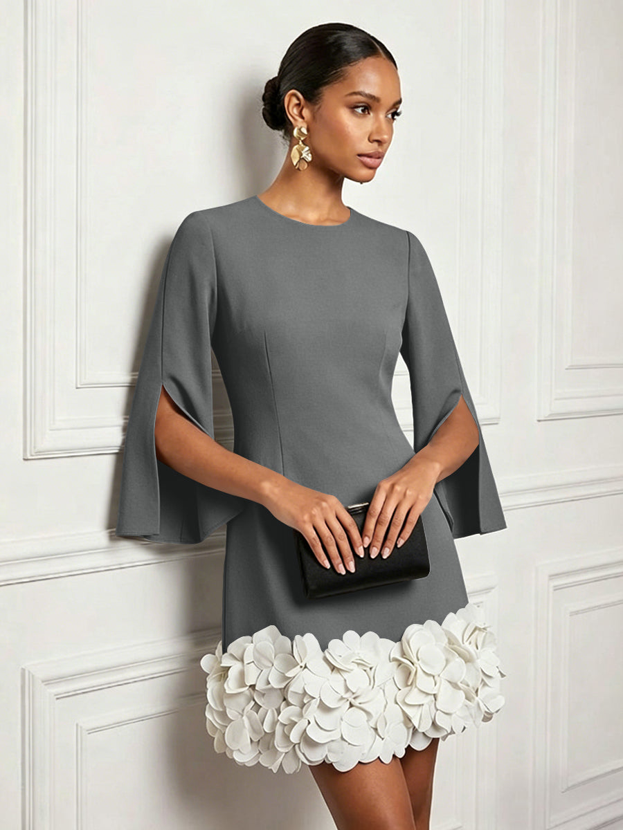 Chiffon Sheath/Column Scoop Neck Short-Length Cocktail Dresses with 3D Flowers