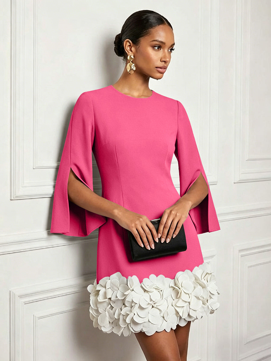 Chiffon Sheath/Column Scoop Neck Short-Length Cocktail Dresses with 3D Flowers