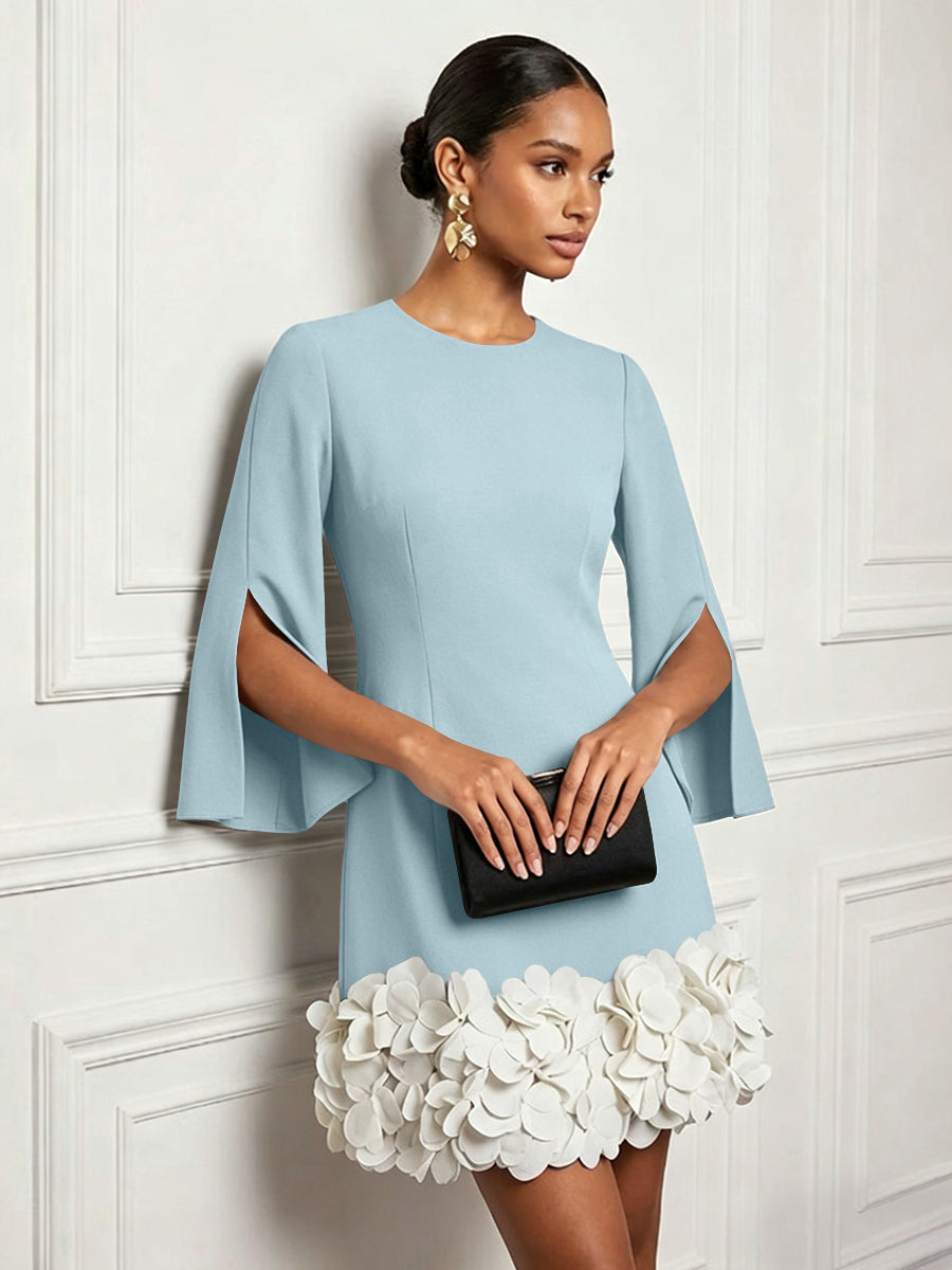 Chiffon Sheath/Column Scoop Neck Short-Length Cocktail Dresses with 3D Flowers