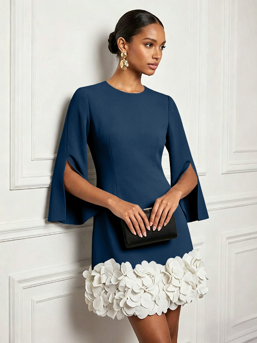 Chiffon Sheath/Column Scoop Neck Short-Length Cocktail Dresses with 3D Flowers