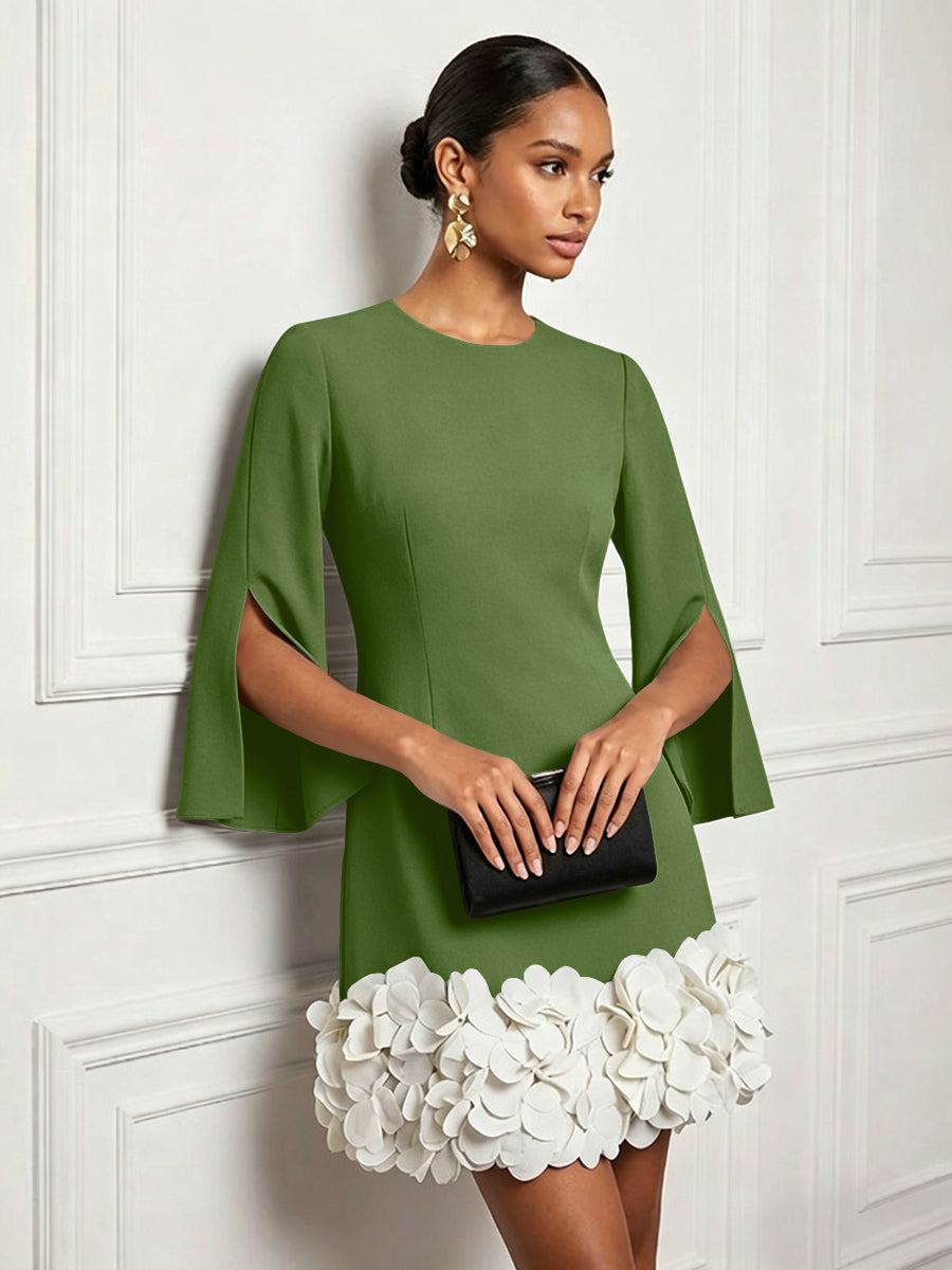 Chiffon Sheath/Column Scoop Neck Short-Length Cocktail Dresses with 3D Flowers