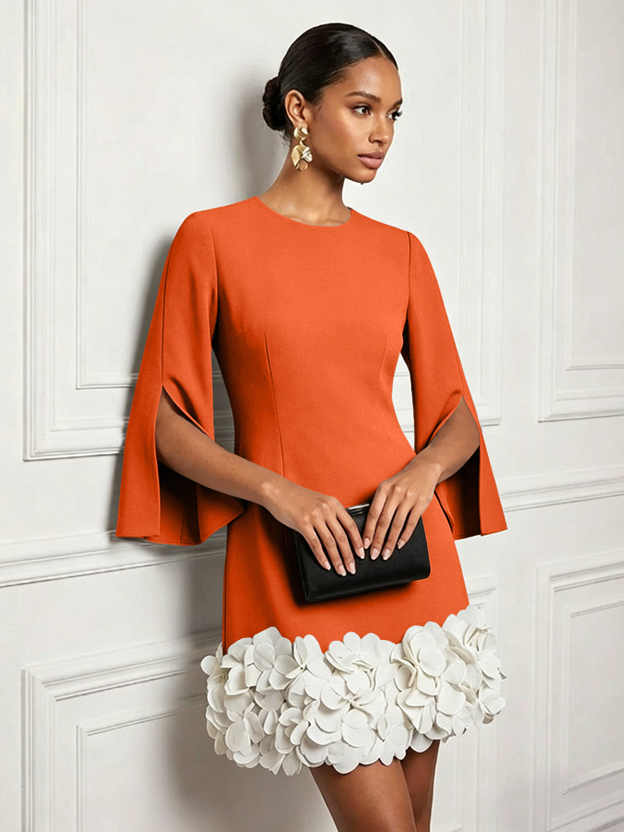 Chiffon Sheath/Column Scoop Neck Short-Length Cocktail Dresses with 3D Flowers