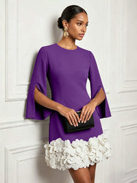 Chiffon Sheath/Column Scoop Neck Short-Length Cocktail Dresses with 3D Flowers