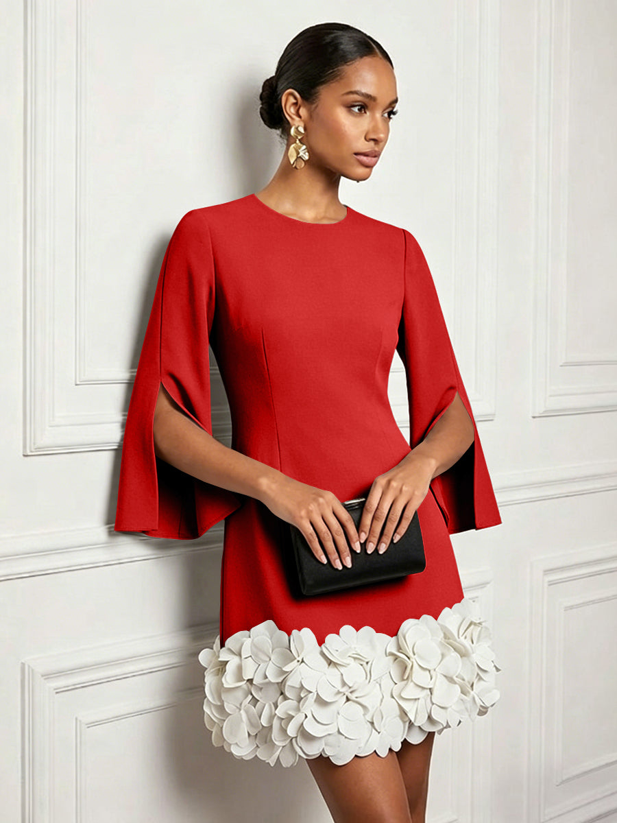Chiffon Sheath/Column Scoop Neck Short-Length Cocktail Dresses with 3D Flowers