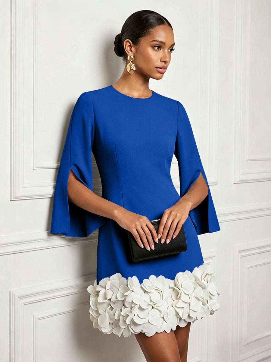 Chiffon Sheath/Column Scoop Neck Short-Length Cocktail Dresses with 3D Flowers