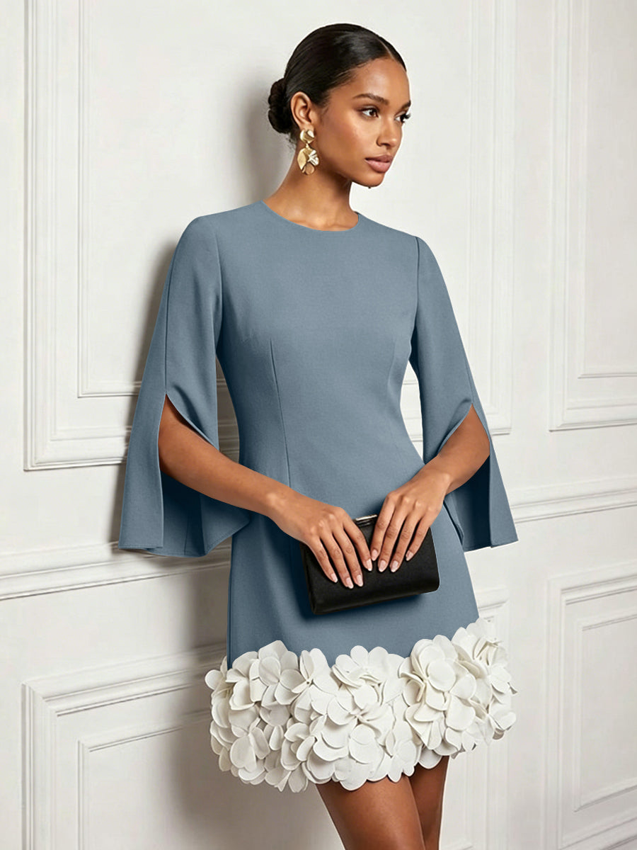 Chiffon Sheath/Column Scoop Neck Short-Length Cocktail Dresses with 3D Flowers
