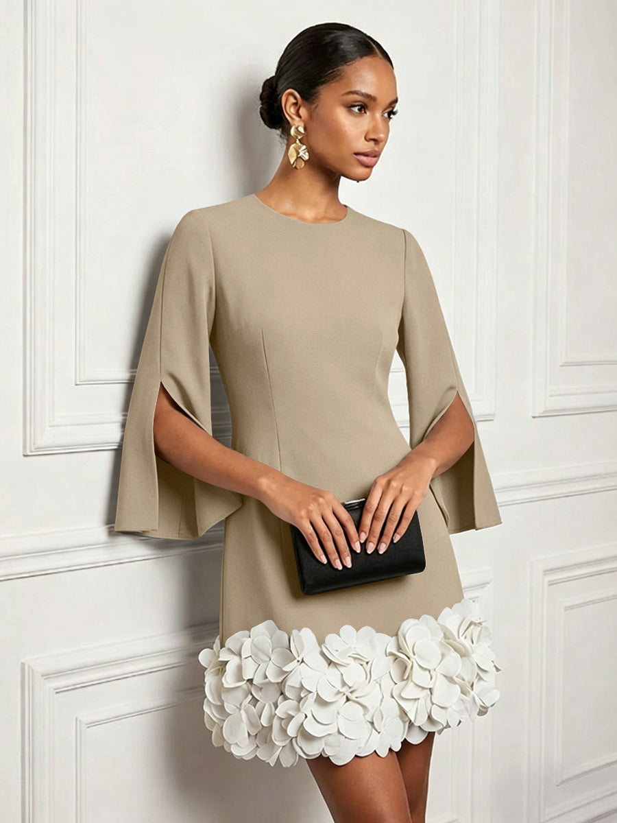 Chiffon Sheath/Column Scoop Neck Short-Length Cocktail Dresses with 3D Flowers