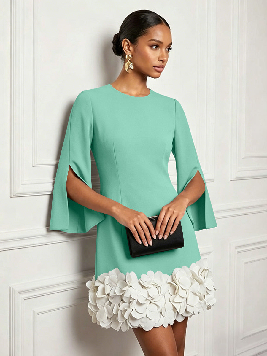 Chiffon Sheath/Column Scoop Neck Short-Length Cocktail Dresses with 3D Flowers