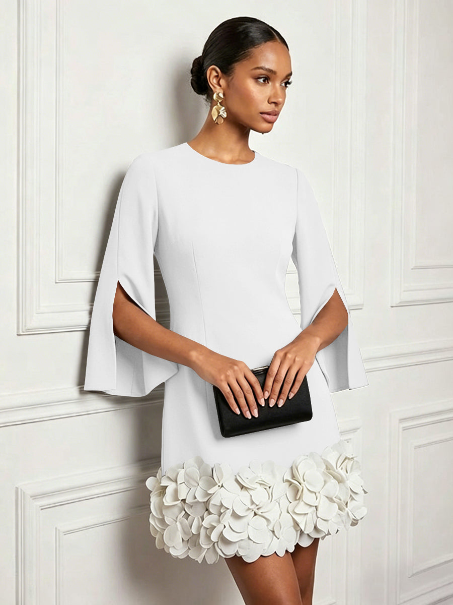 Chiffon Sheath/Column Scoop Neck Short-Length Cocktail Dresses with 3D Flowers