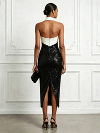Sequin Sheath/Column Halter Tea-Length Cocktail Dresses for Women