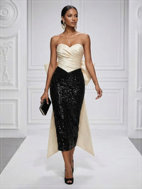 Sequin Sheath/Column Strapless Tea-Length Cocktail Dresses with Bow