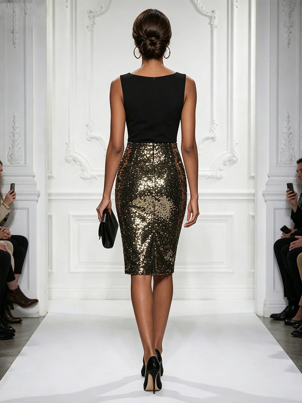 Sequin Sheath/Column V-Neck Tea-Length Cocktail Dresses for Women