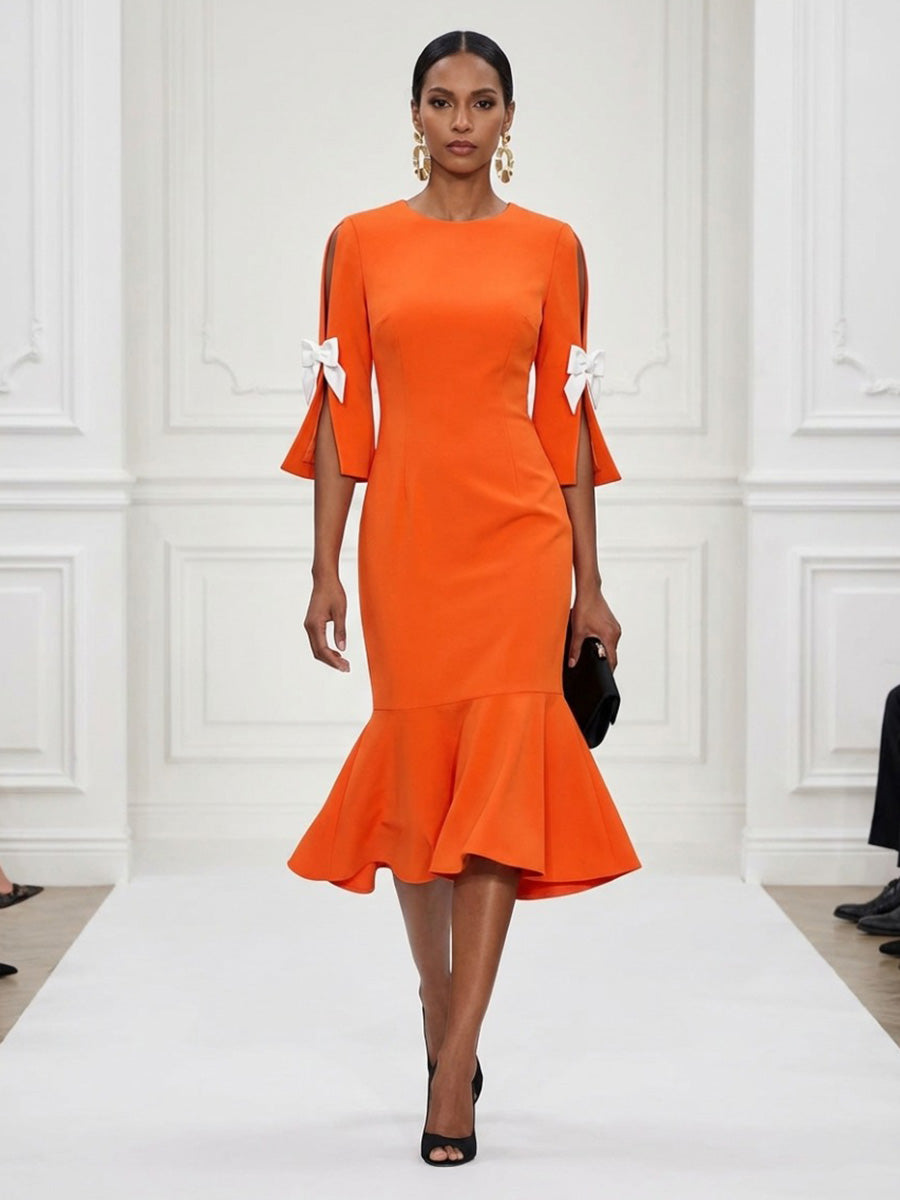 Stretch Mesh Mermaid/Trumpet Scoop Neck Tea-Length Cocktail Dresses for Women