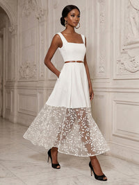Tulle A-Line/Princess Square Neck Floor-Length Cocktail Dresses with Belt