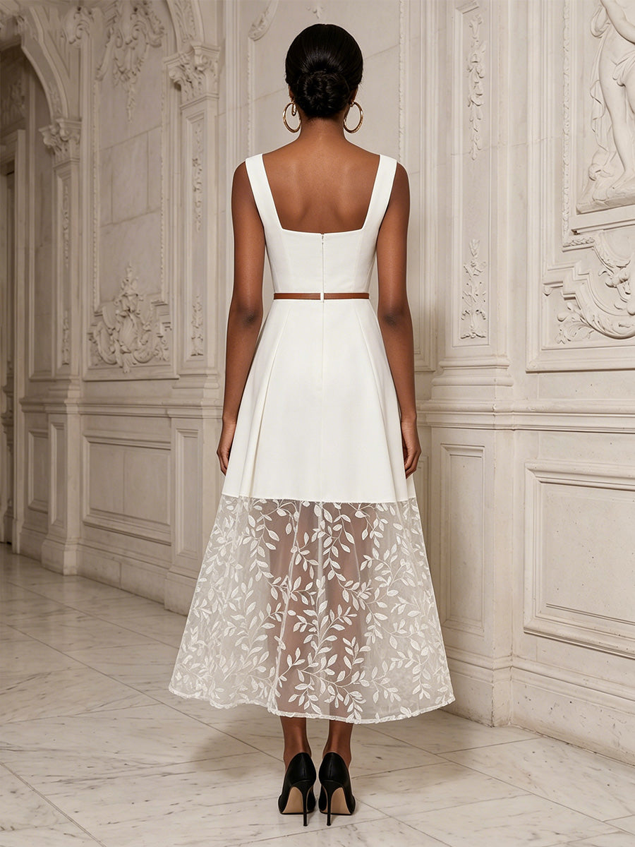 Tulle A-Line/Princess Square Neck Floor-Length Cocktail Dresses with Belt