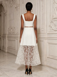 Tulle A-Line/Princess Square Neck Floor-Length Cocktail Dresses with Belt