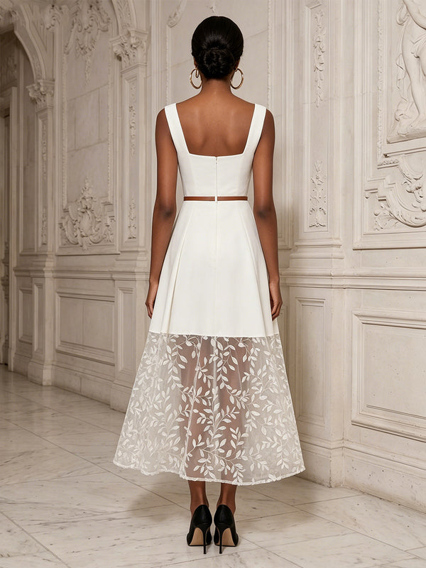 Tulle A-Line/Princess Square Neck Floor-Length Cocktail Dresses with Belt