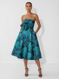 Jacquard A-Line/Princess Strapless Tea-Length Cocktail Dresses with Pockets