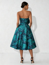 Jacquard A-Line/Princess Strapless Tea-Length Cocktail Dresses with Pockets