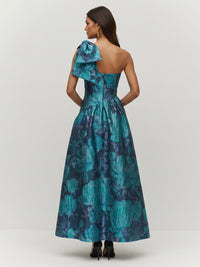 Jacquard A-Line/Princess One Shoulder Floor-Length Cocktail Dresses with Bow