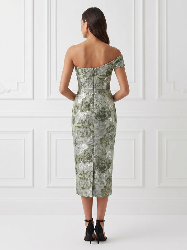 Jacquard Sheath/Column One Shoulder Tea-Length Cocktail Dresses for Women