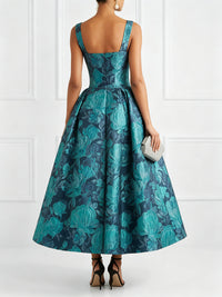 Jacquard A-Line/Princess Square Neck Floor-Length Cocktail Dresses with Pockets