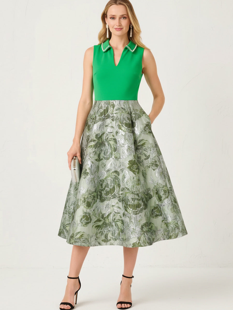Jacquard A-Line/Princess V-Neck Tea-Length Cocktail Dresses for Women