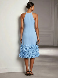 Satin Sheath/Column Scoop Neck Tea-Length Cocktail Dresses with 3D Flowers