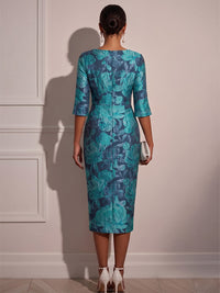 Jacquard Sheath/Column Scoop Neck Tea-Length Cocktail Dresses for Women