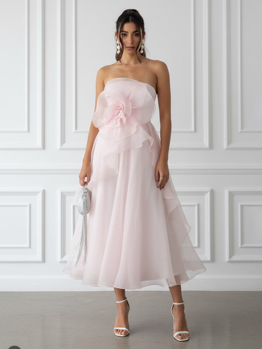 Chiffon A-Line/Princess Strapless Tea-Length Cocktail Dresses for Women