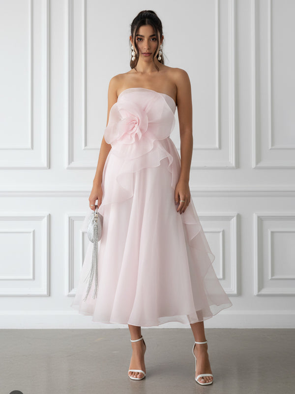 Chiffon A-Line/Princess Strapless Tea-Length Cocktail Dresses for Women