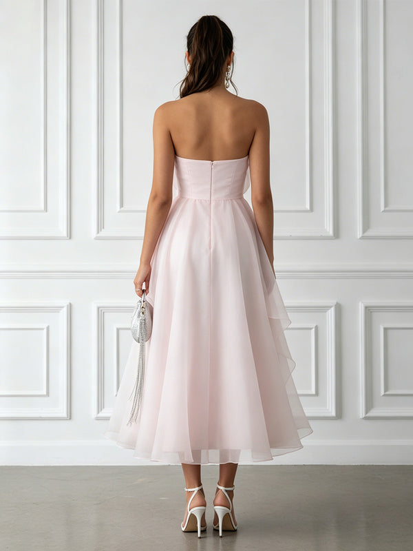 Chiffon A-Line/Princess Strapless Tea-Length Cocktail Dresses for Women