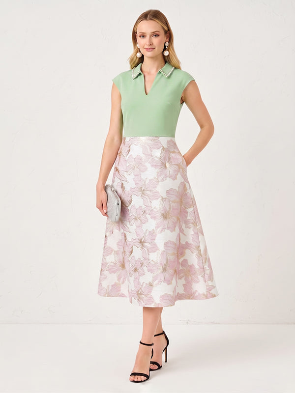 Jacquard A-Line/Princess V-Neck Tea-Length Cocktail Dresses with Pockets