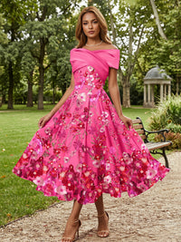 Satin A-Line/Princess Off Shoulder Tea-Length Cocktail Dresses with Appliques